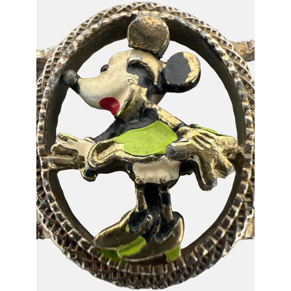 Vintage Minnie Mouse Child / Baby Belt Buckle Enameled Silver Tone Metal 1.25" - Picture 4 of 4